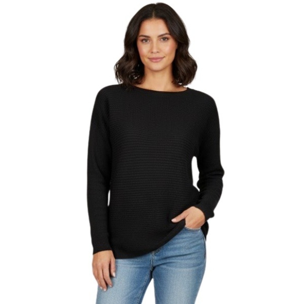 Tahari Size Small Merino Wool Sweater Ribbed Black Minimalistic Quiet Luxury